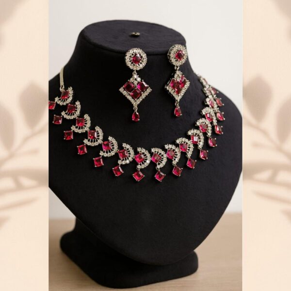 _productphoto1 (5) Elegant Ruby Red Stone Necklace & Earring Set