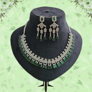 Classic Green Stone Necklace with Matching Earrings